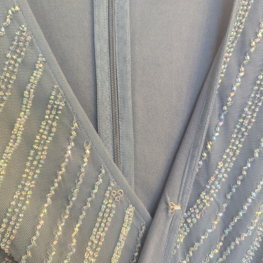 JS Collections Dusty Blue Long Sleeve Beaded Gown - Picture 5 of 8